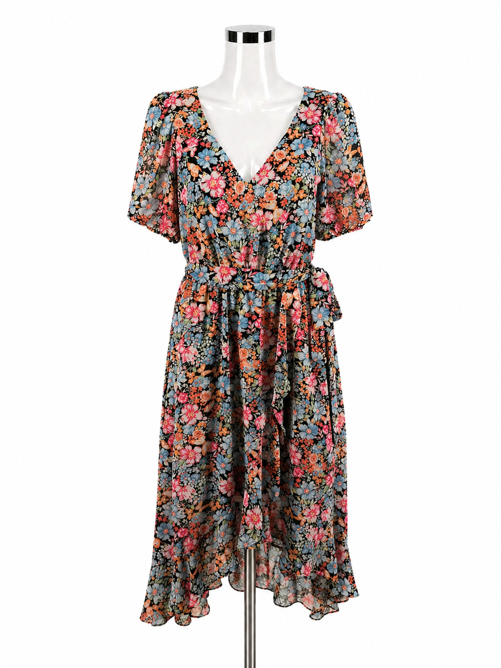 INC International Concepts Floral Ruffle Wrap Midi Dress Size 4